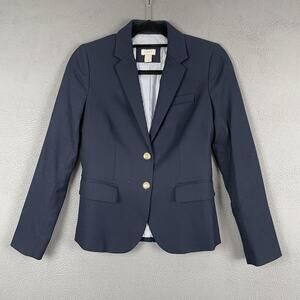 J.CREW Blazer Womens 0 Blue Wool Twill Lined Single-Breasted Button 92480